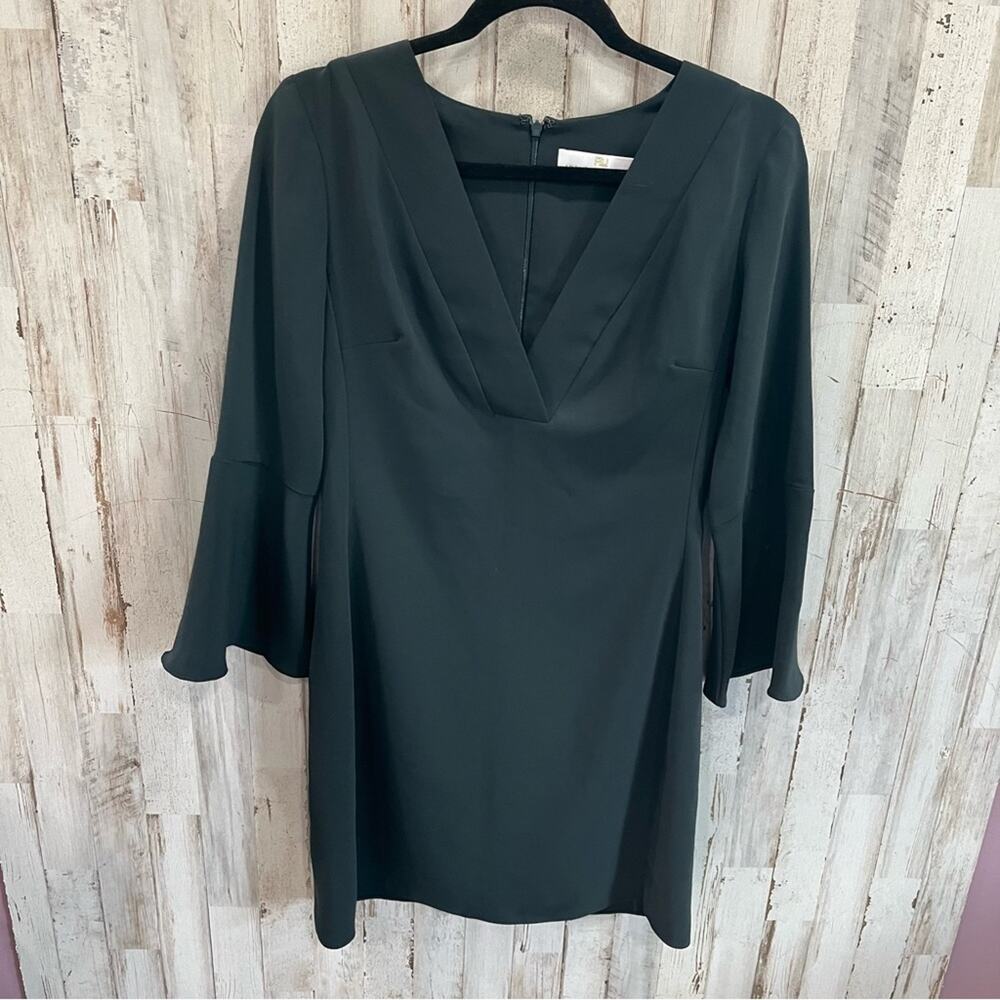 Amanda Uprichard Green Bell Sleeve Mini Dress V Neck Wedding Guest